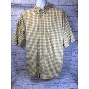 Timberland Short Sleeve Button Down Mens Shirt Beige Plaid Size XL 100% Cotton